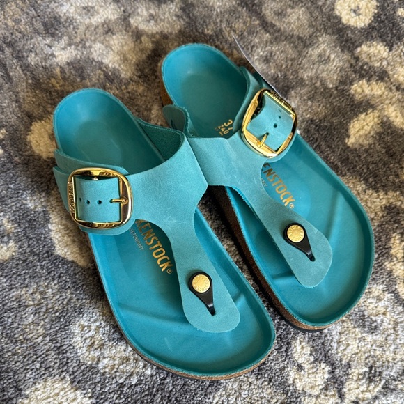 Like New Birkenstock Gizeh Oiled Leather Big Buckle Biscay Bay Sandals - Picture 2 of 8